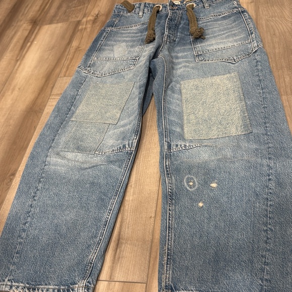 Free People Moxie Barrel Leg Blue Patchwork Jeans - Picture 8 of 8